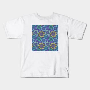 Blue Floral Swirl Pattern Kids T-Shirt